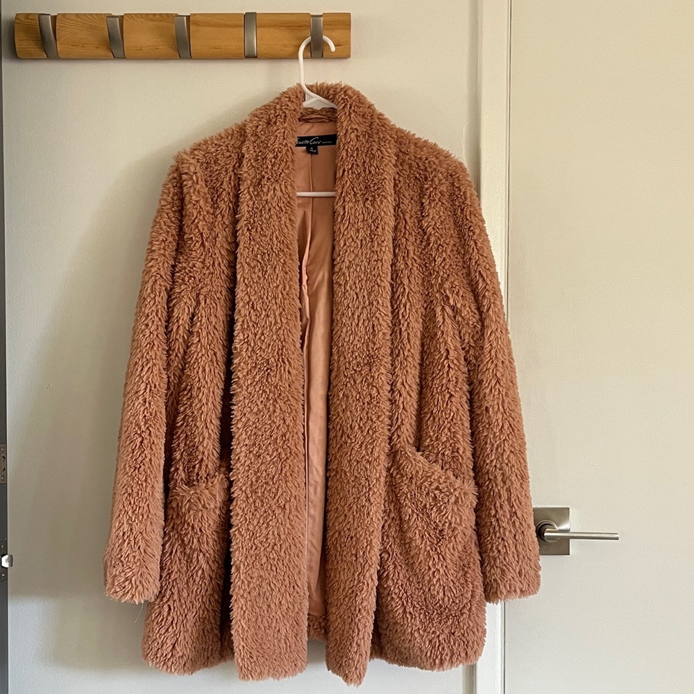 Kenneth Cole Blush Pink Teddy Faux Fur Sherpa Jacket Coat Medium M